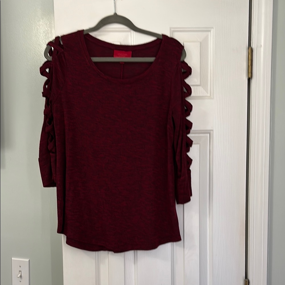 Women's Burgundy Top with Cut-Out Sleeves